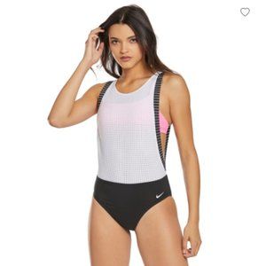 New Nike Sport Mesh Swimsuit White Pink Black